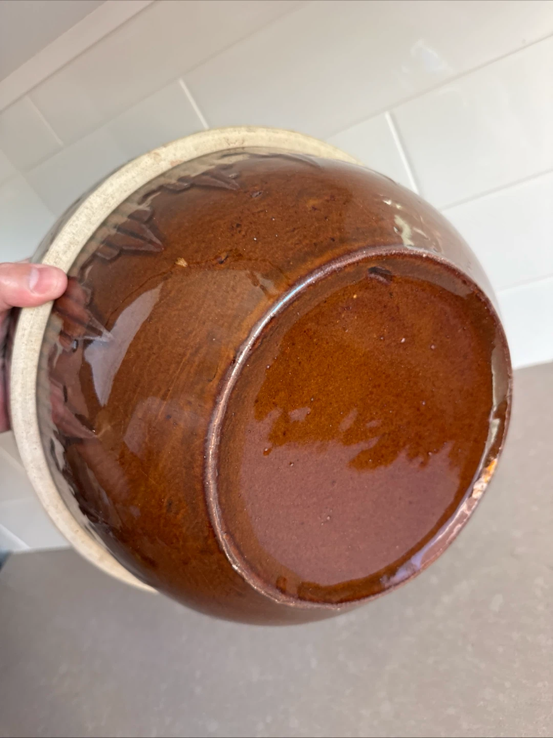 Vintage Brown Glazed Ceramic Mixing Bowl - photo 4