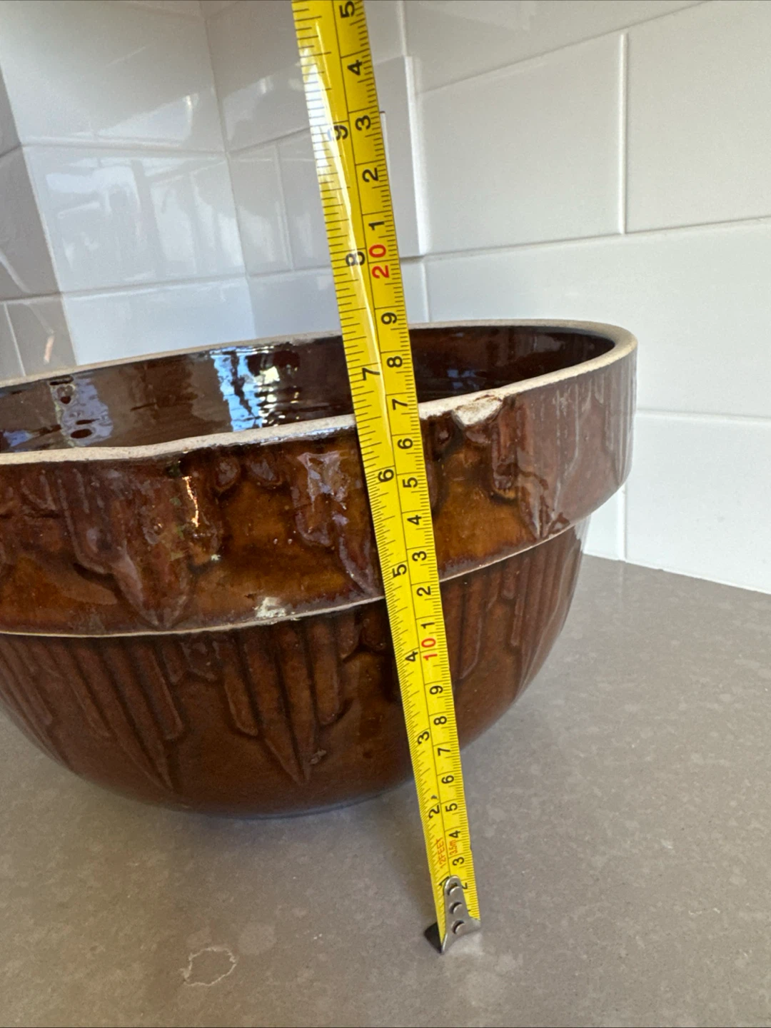 Vintage Brown Glazed Ceramic Mixing Bowl - photo 5