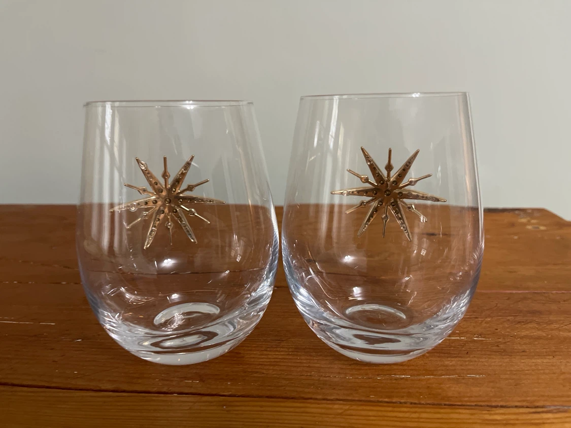 Set of 2 Stemless Wine Glasses with Gold Star Motif - photo 2