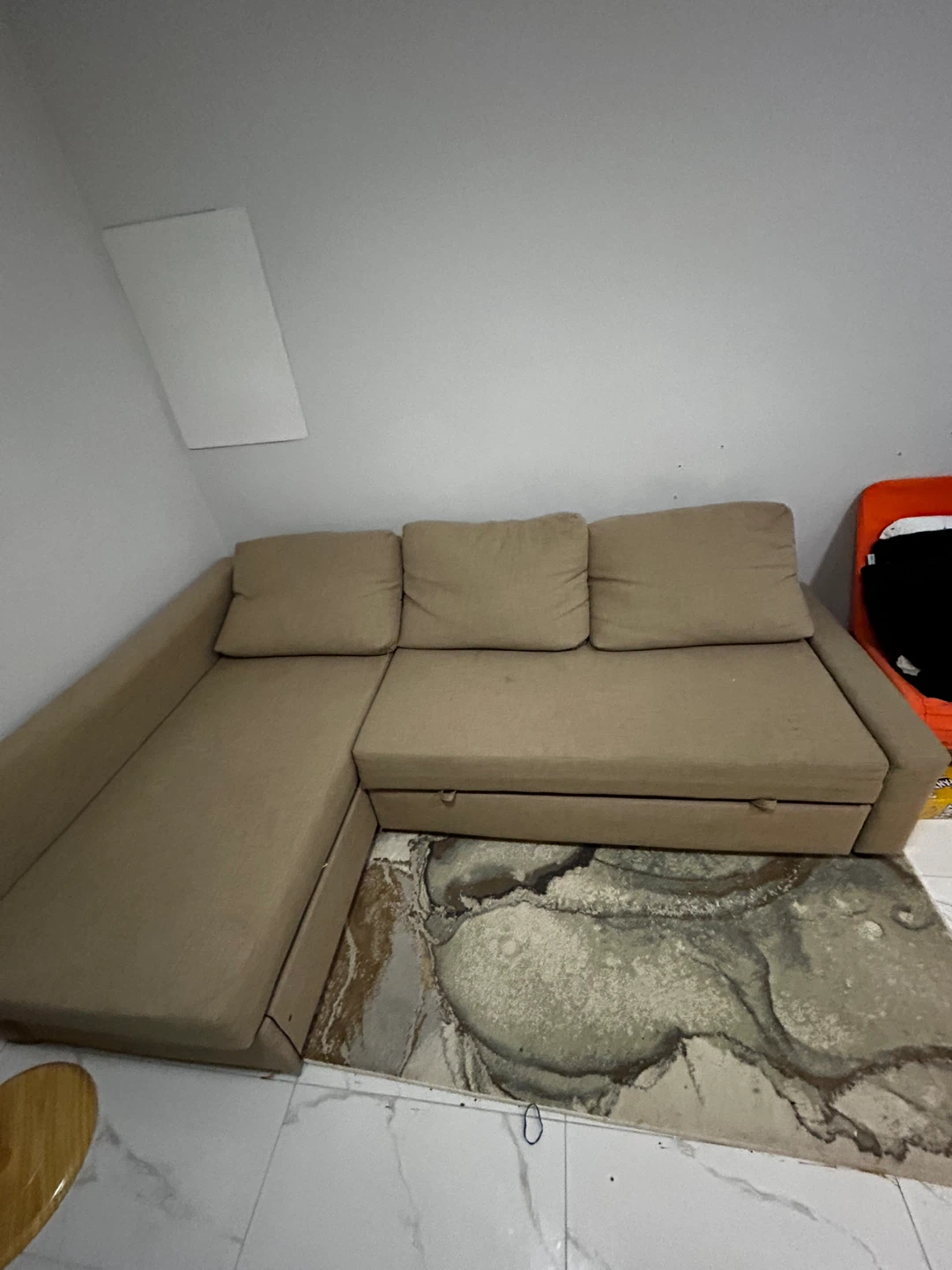 Beige Sectional Sofa Bed with Storage