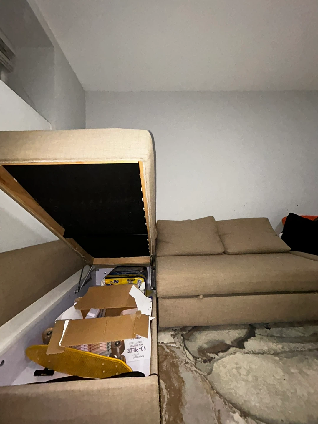Beige Sectional Sofa Bed with Storage - photo 3