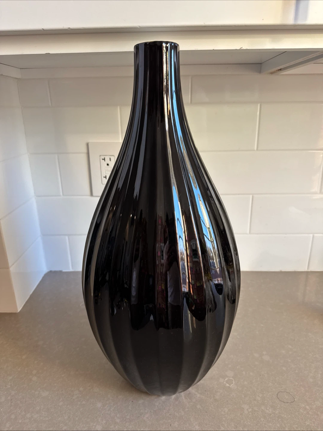 West Elm Black Ribbed Ceramic Vase