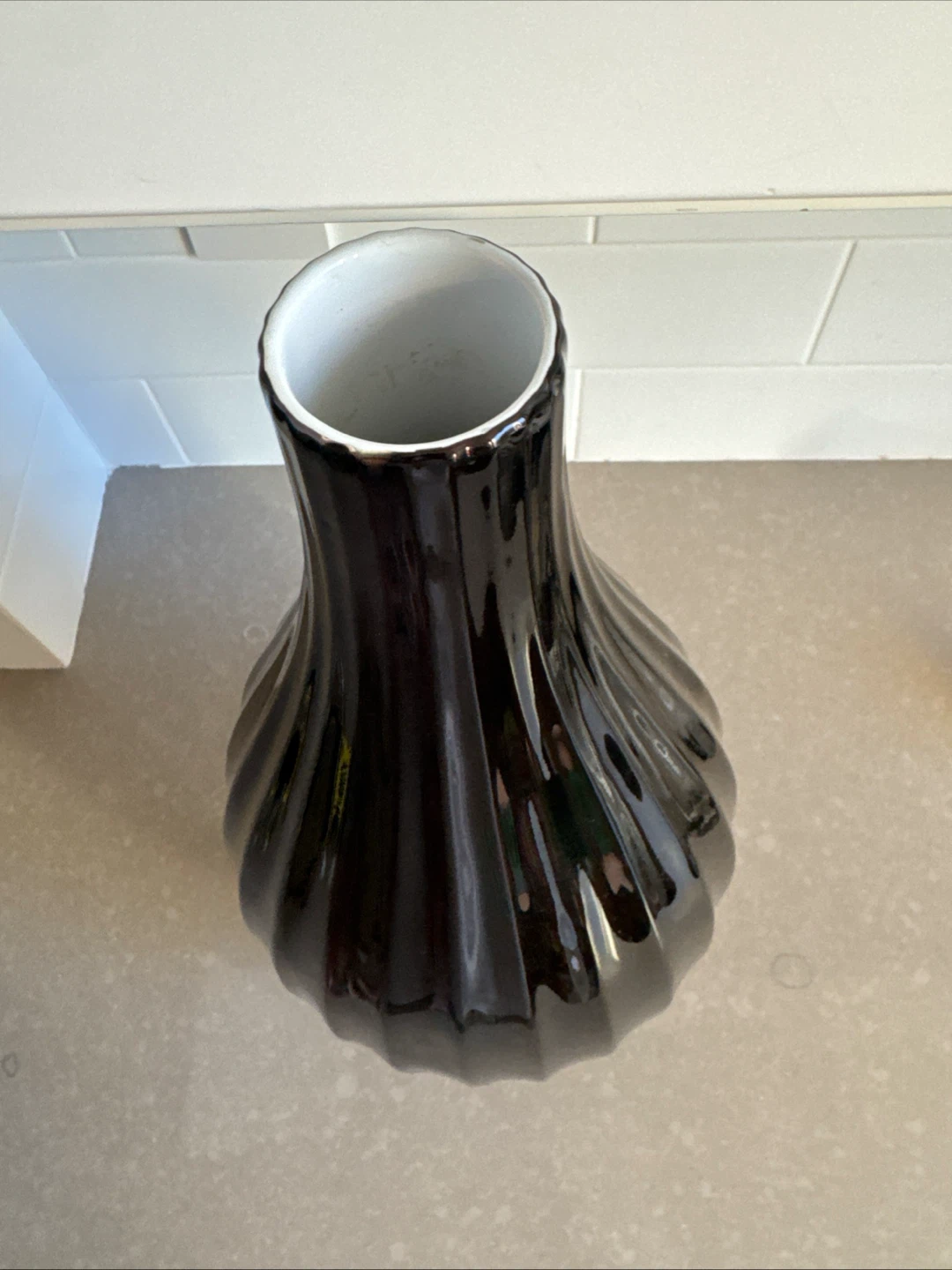 West Elm Black Ribbed Ceramic Vase - photo 3