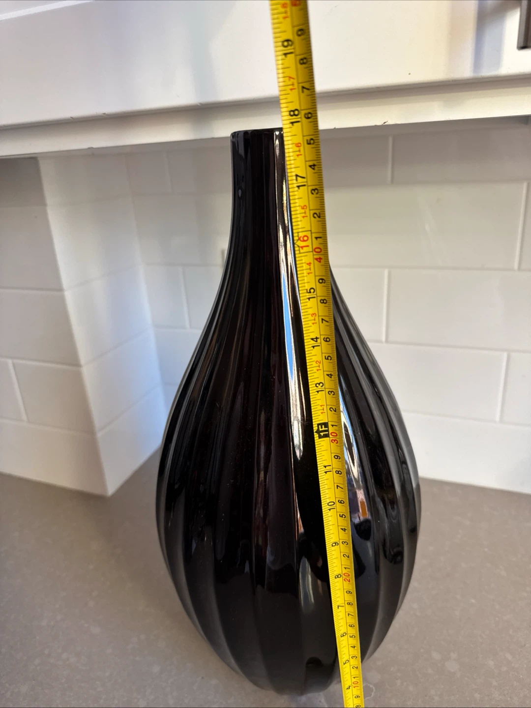 West Elm Black Ribbed Ceramic Vase - photo 5