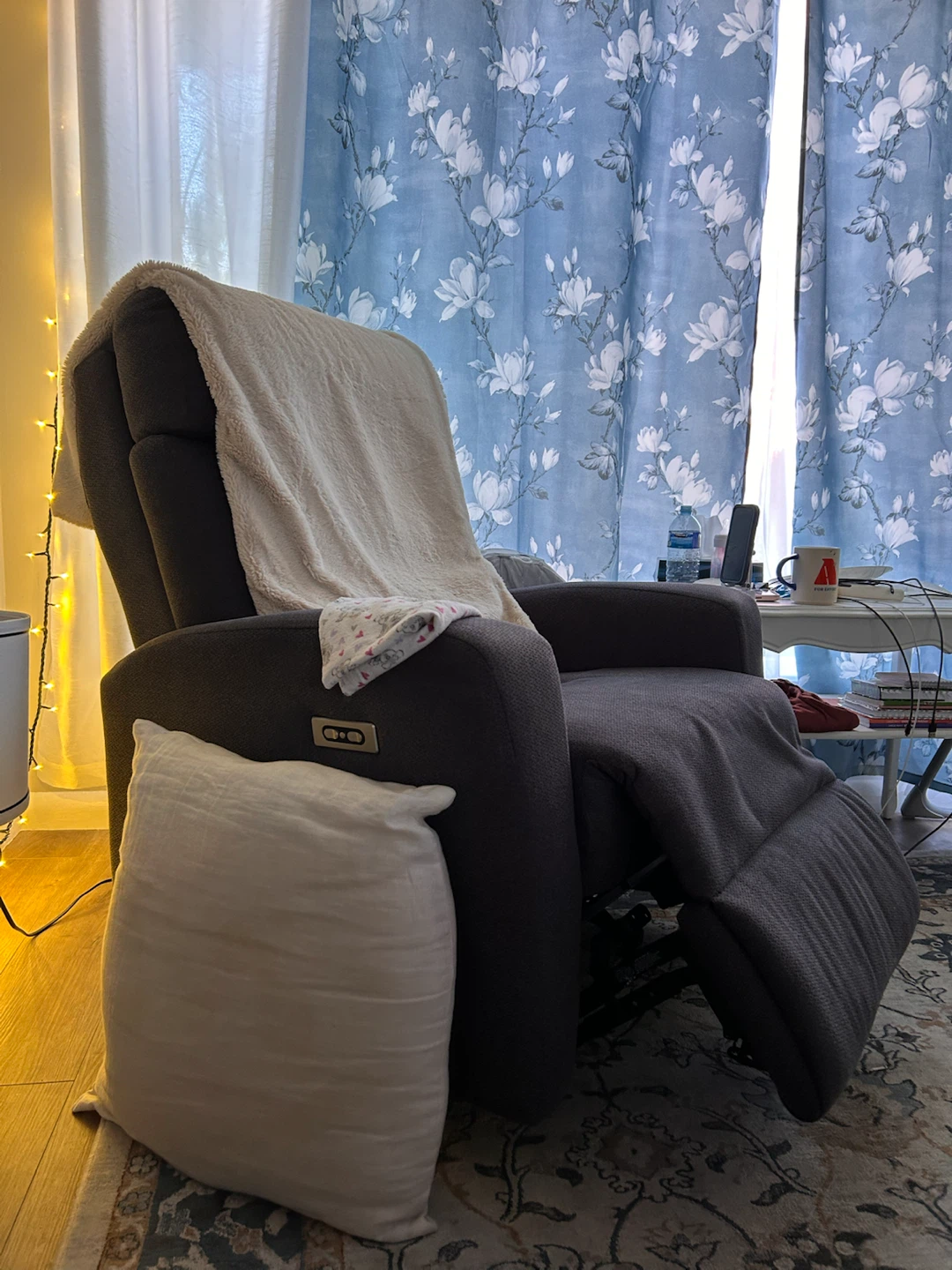 Elran Blue Fabric Power Recliner Chairs x2