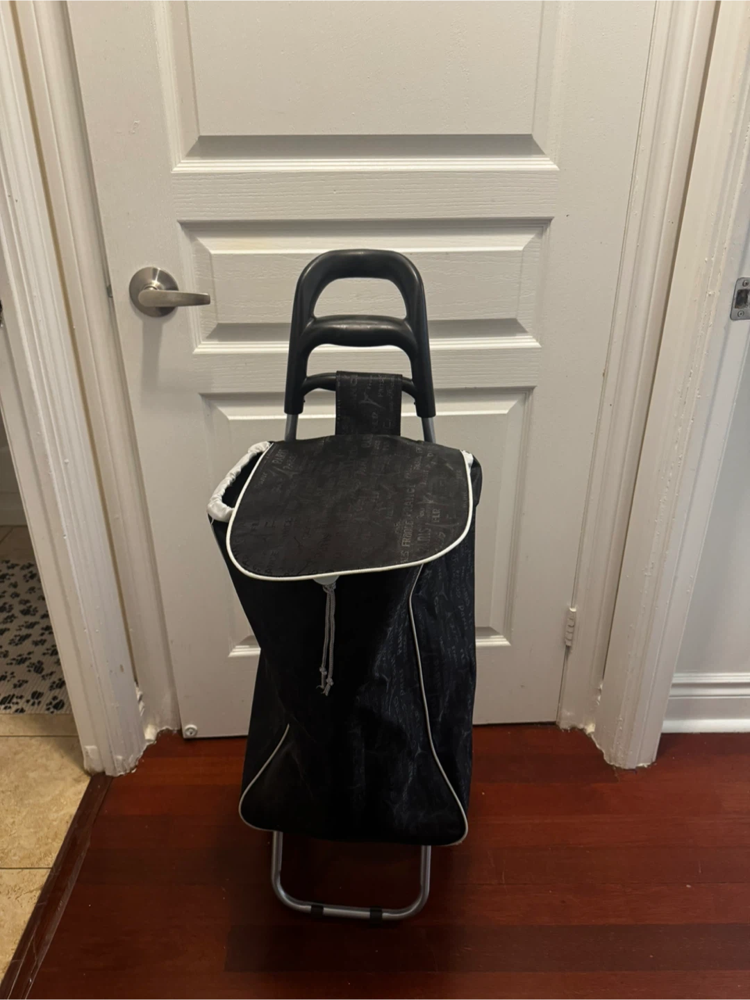 Black Paris Pattern Rolling Shopping Cart