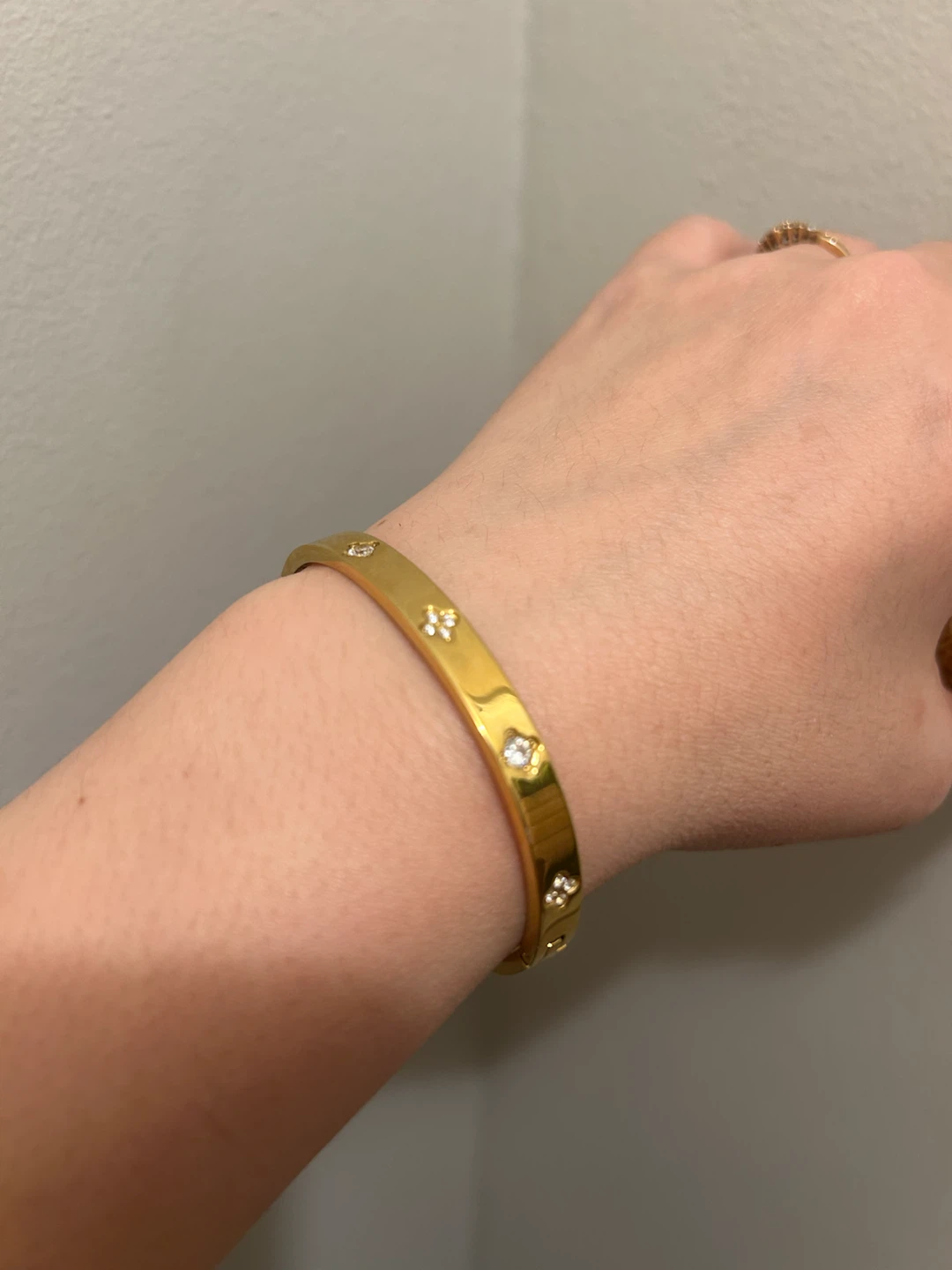 Gold Clover CZ Bangle Bracelet