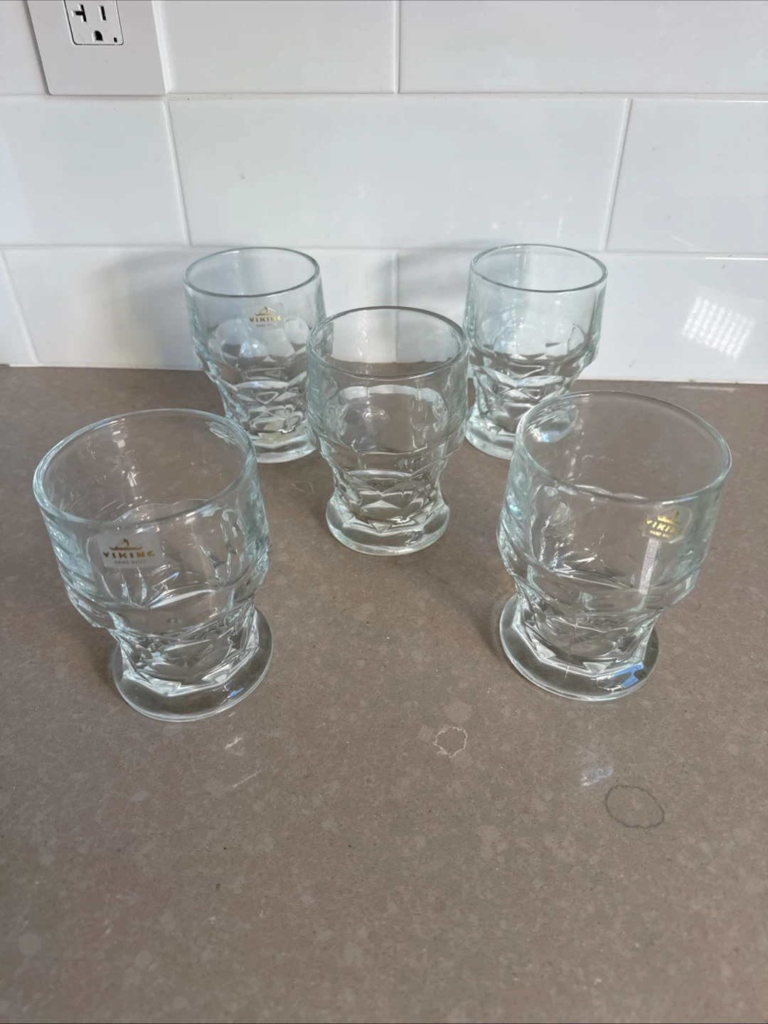 5 Vintage Viking Hand Made Glass Tumblers