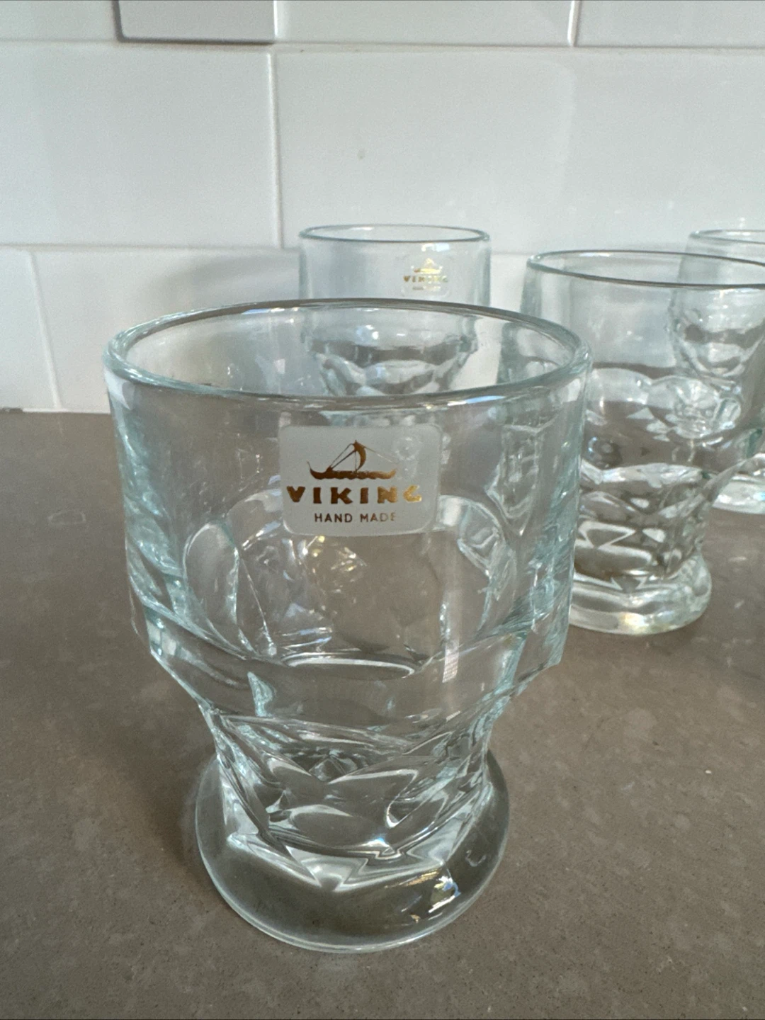 5 Vintage Viking Hand Made Glass Tumblers - photo 2