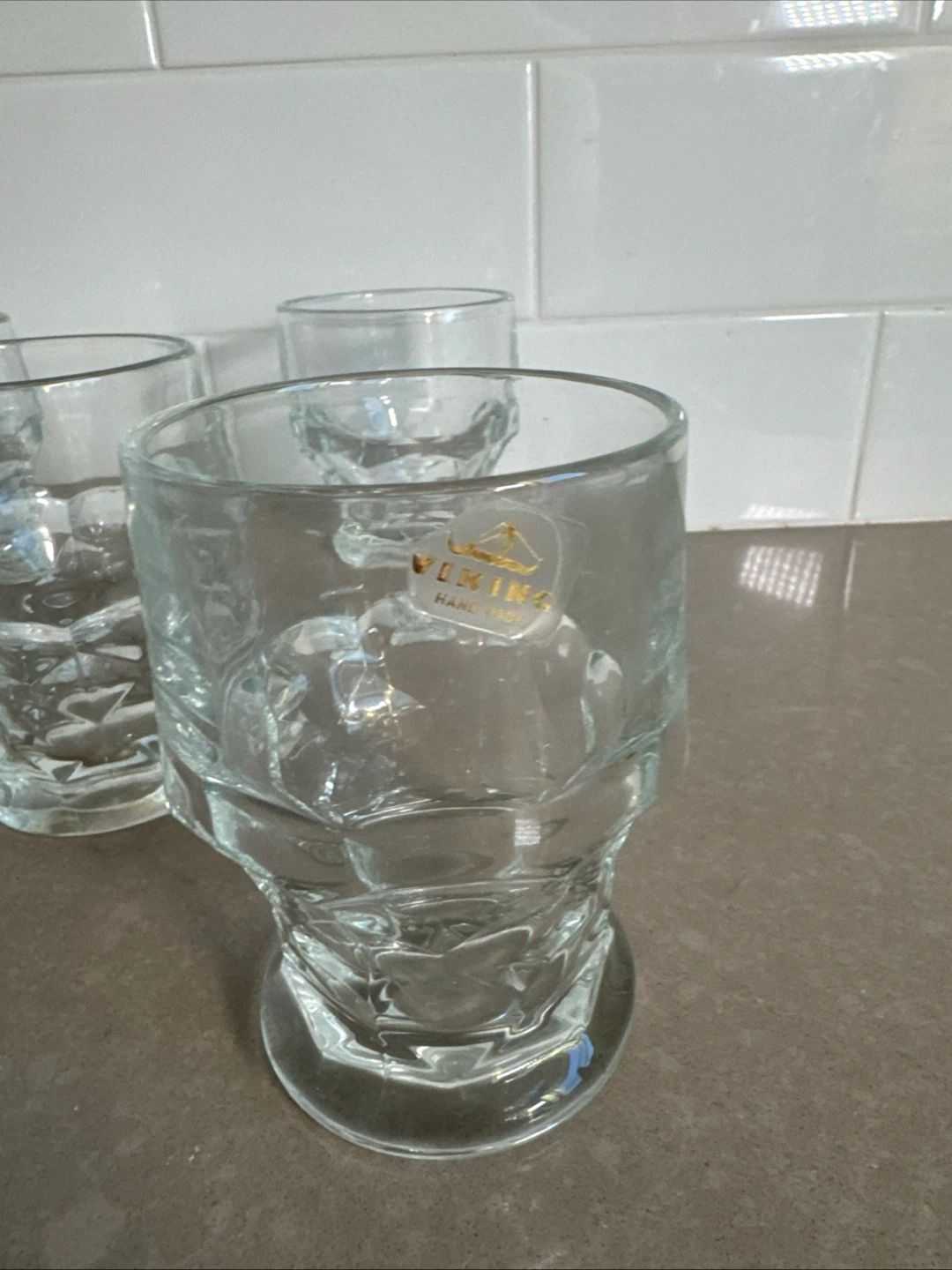 5 Vintage Viking Hand Made Glass Tumblers - photo 3