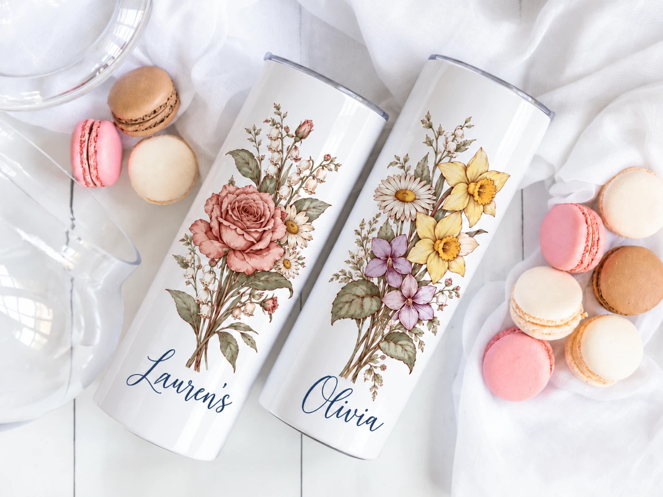 Birth Flower Tumbler 20 oz | Custom Name or Your Own Design