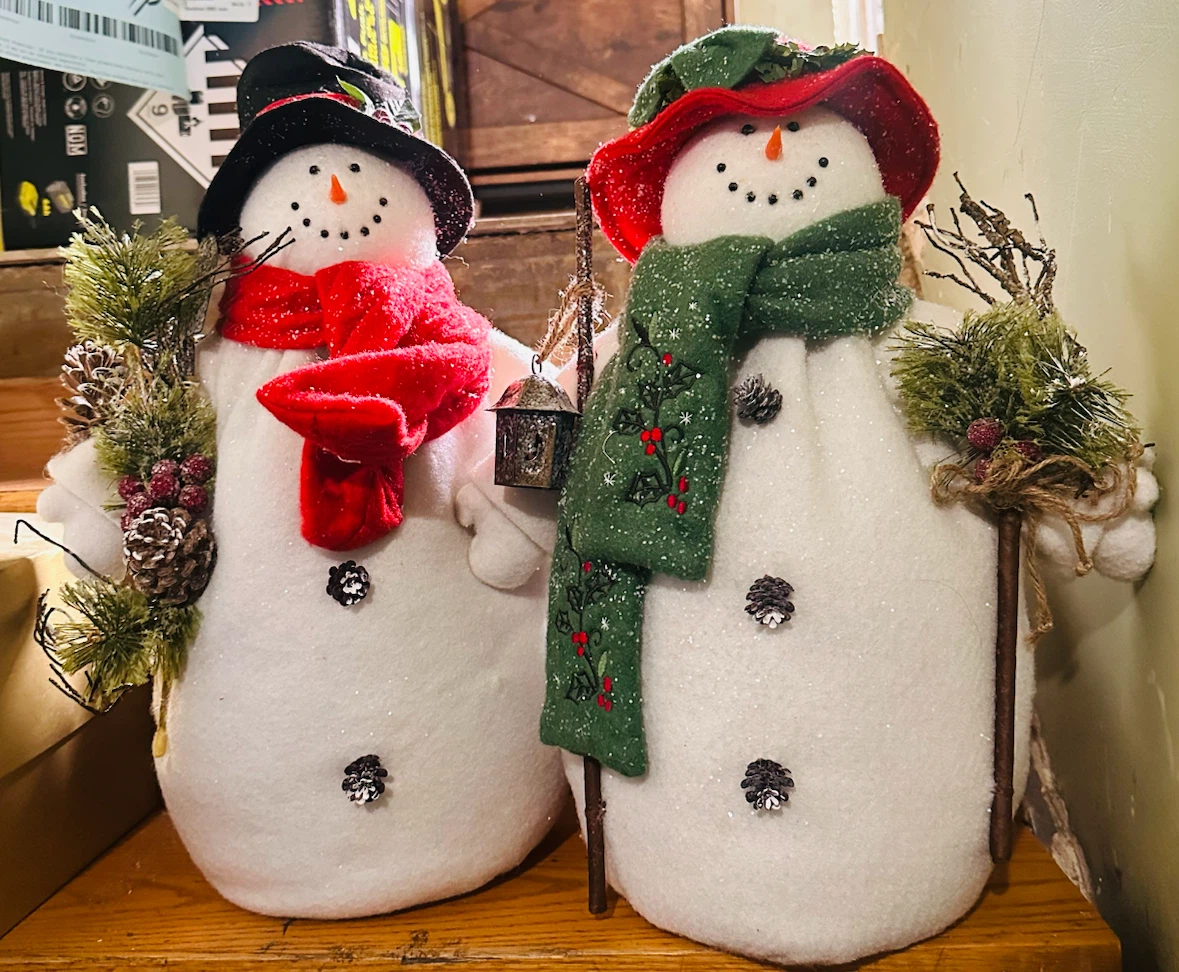 17” Set of Two Decorative Fabric Snowman Figures