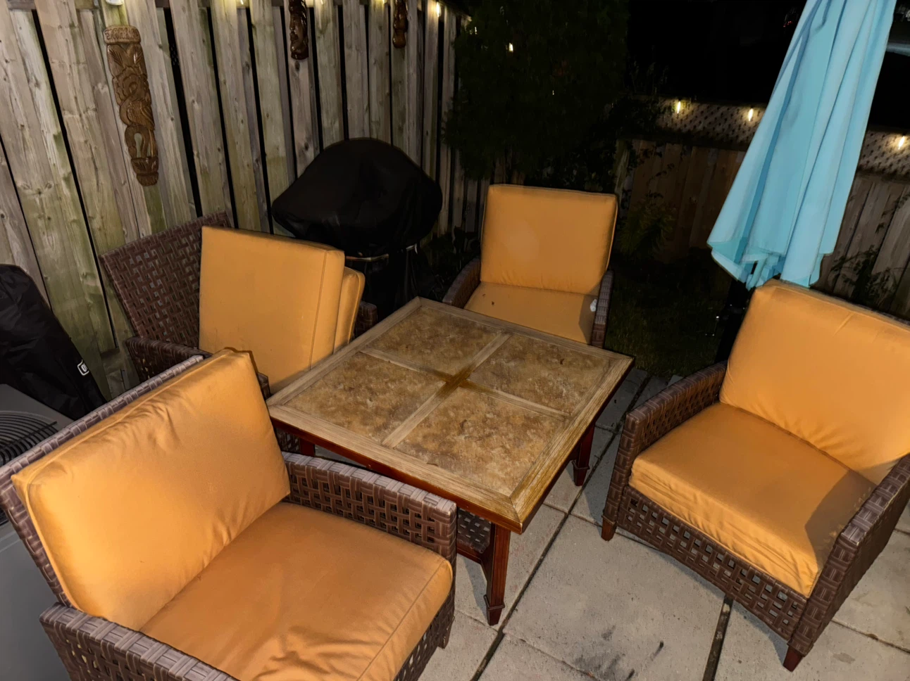 Wicker Patio Set with Tile Top Table