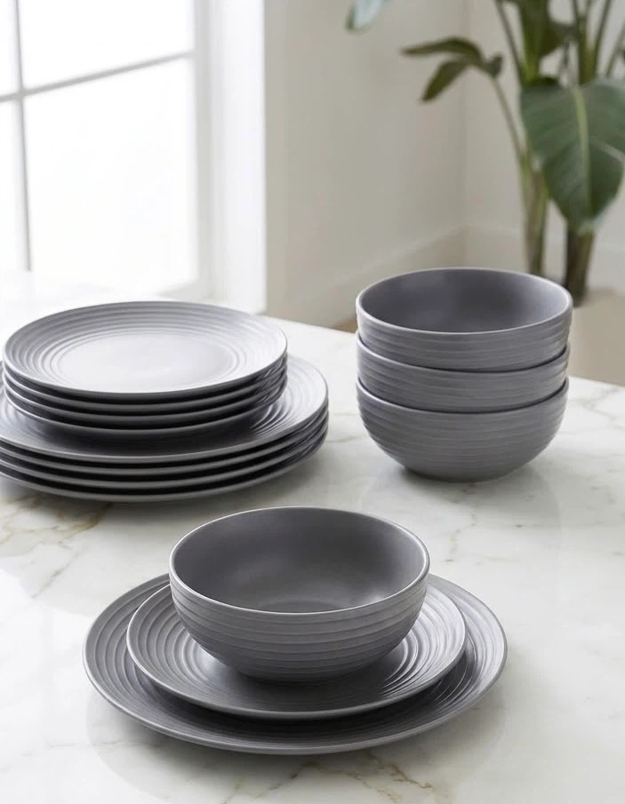 Grey Ribbed Dinnerware Set