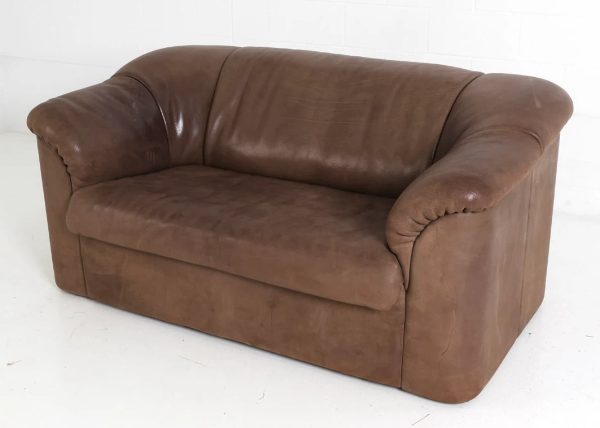 1970s Vintage De Sede DS-95 Swiss Leather Loveseat Sofa