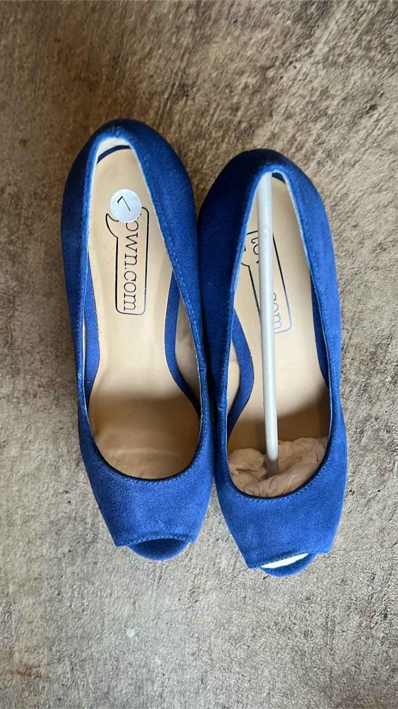Town.com Blue Suede Peep-Toe Heels