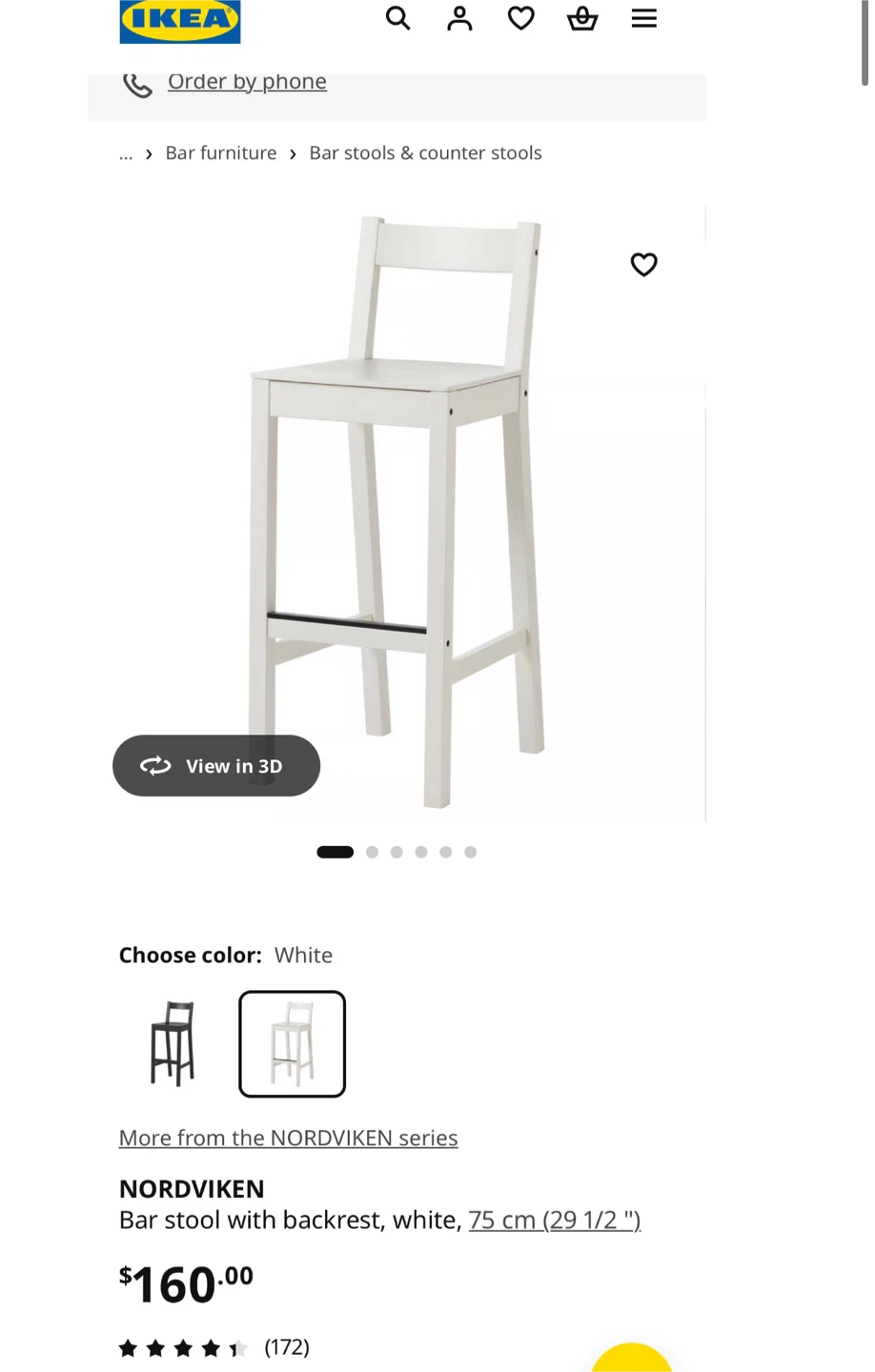 Two IKEA NORDVIKEN White Bar Stools