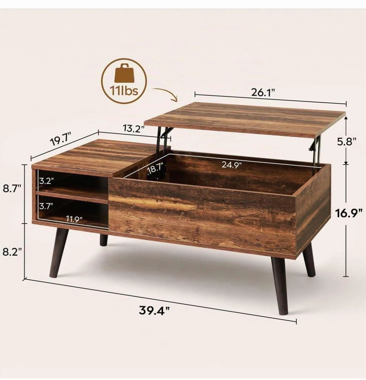 Rustic Wood Lift-Top Coffee Table