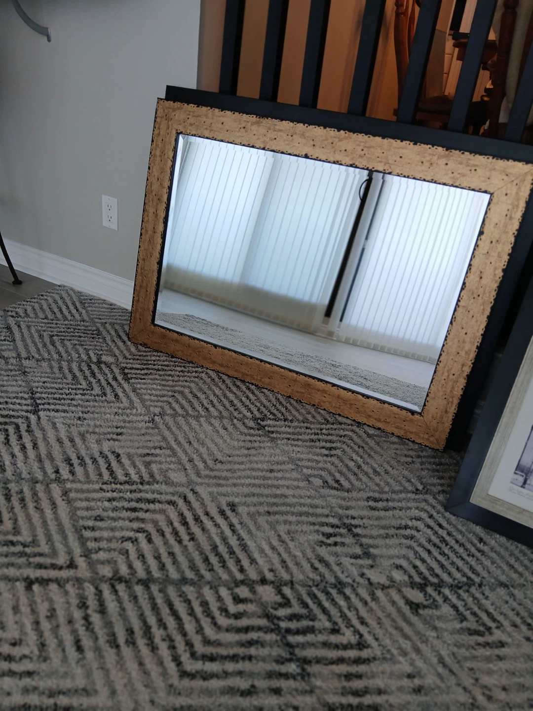 Large Decorative Wall Mirror with Gold Texture Frame