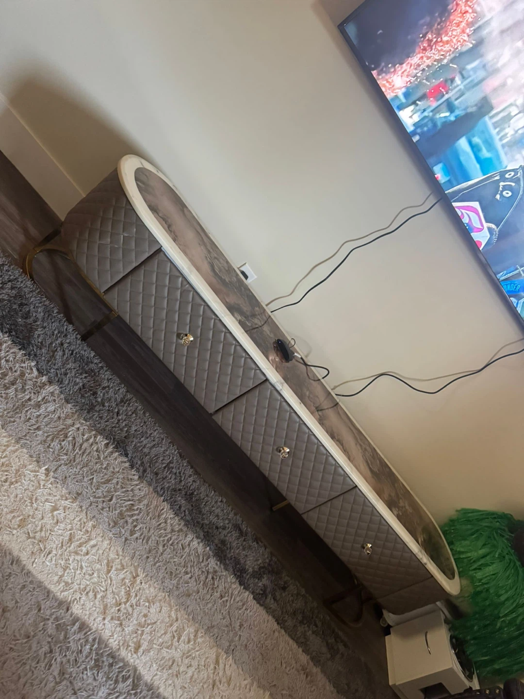 Modern Quilted TV Stand with Stone Top - photo 2