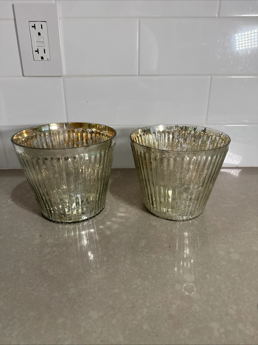 Set of 2 Fluted Mercury Glass Votive Holders