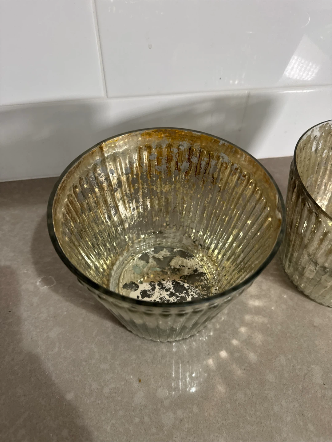 Set of 2 Fluted Mercury Glass Votive Holders - photo 2