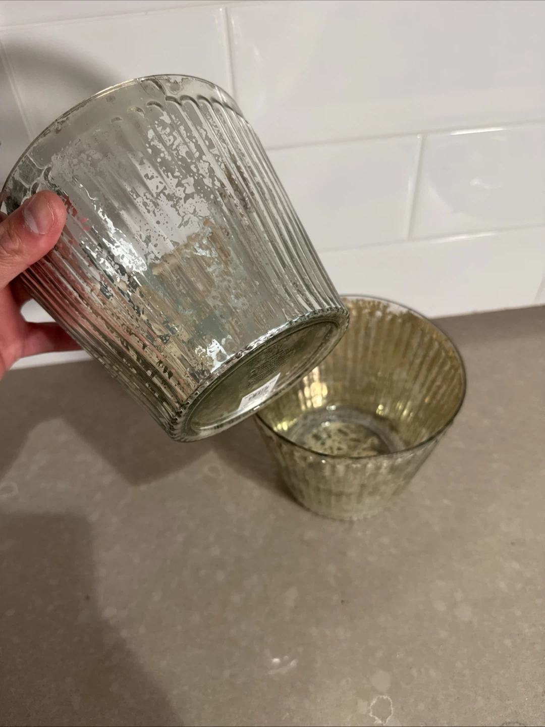 Set of 2 Fluted Mercury Glass Votive Holders - photo 4