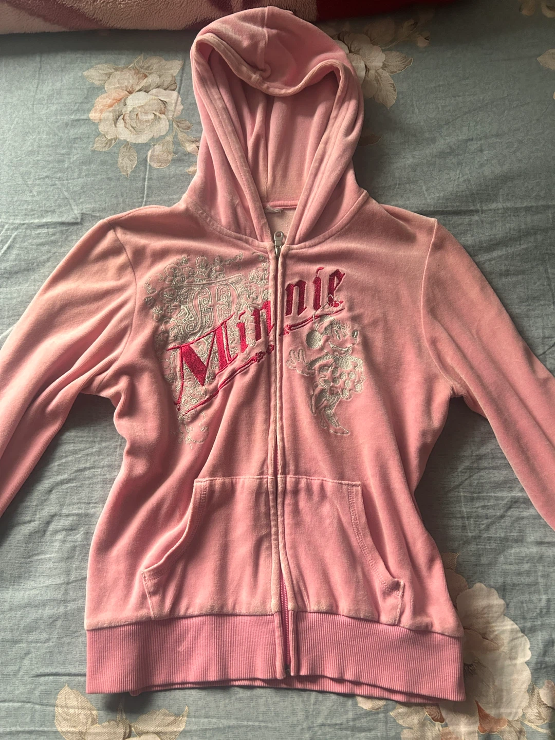 Y2K 2000s Minnie Mouse Pink Velour Hoodie