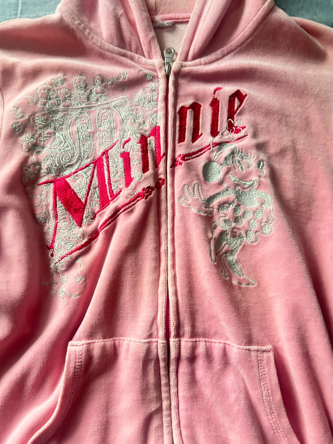 Y2K 2000s Minnie Mouse Pink Velour Hoodie - photo 2