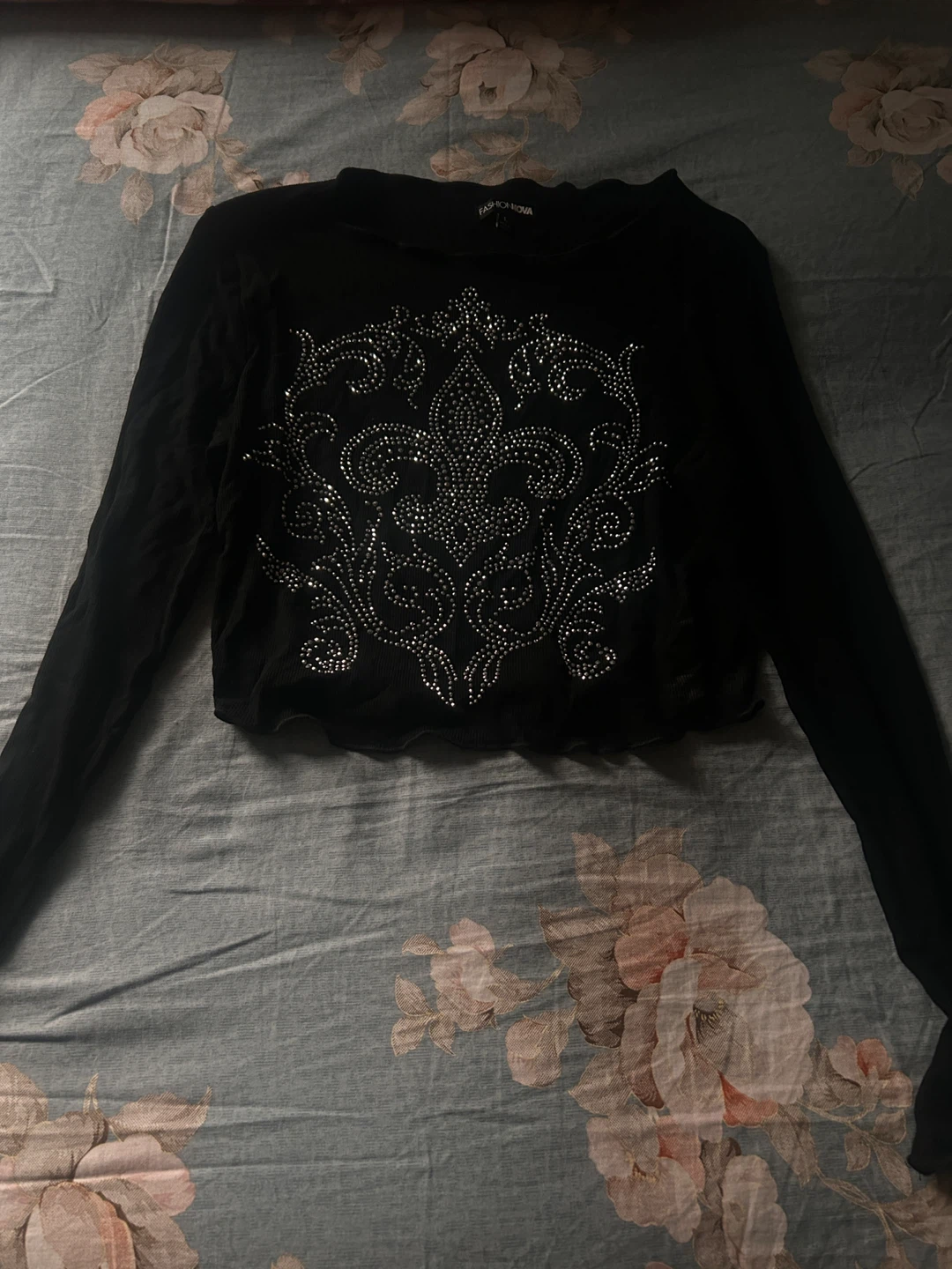 Fashion Nova Black Long Sleeve Rhinestone Top - photo 2