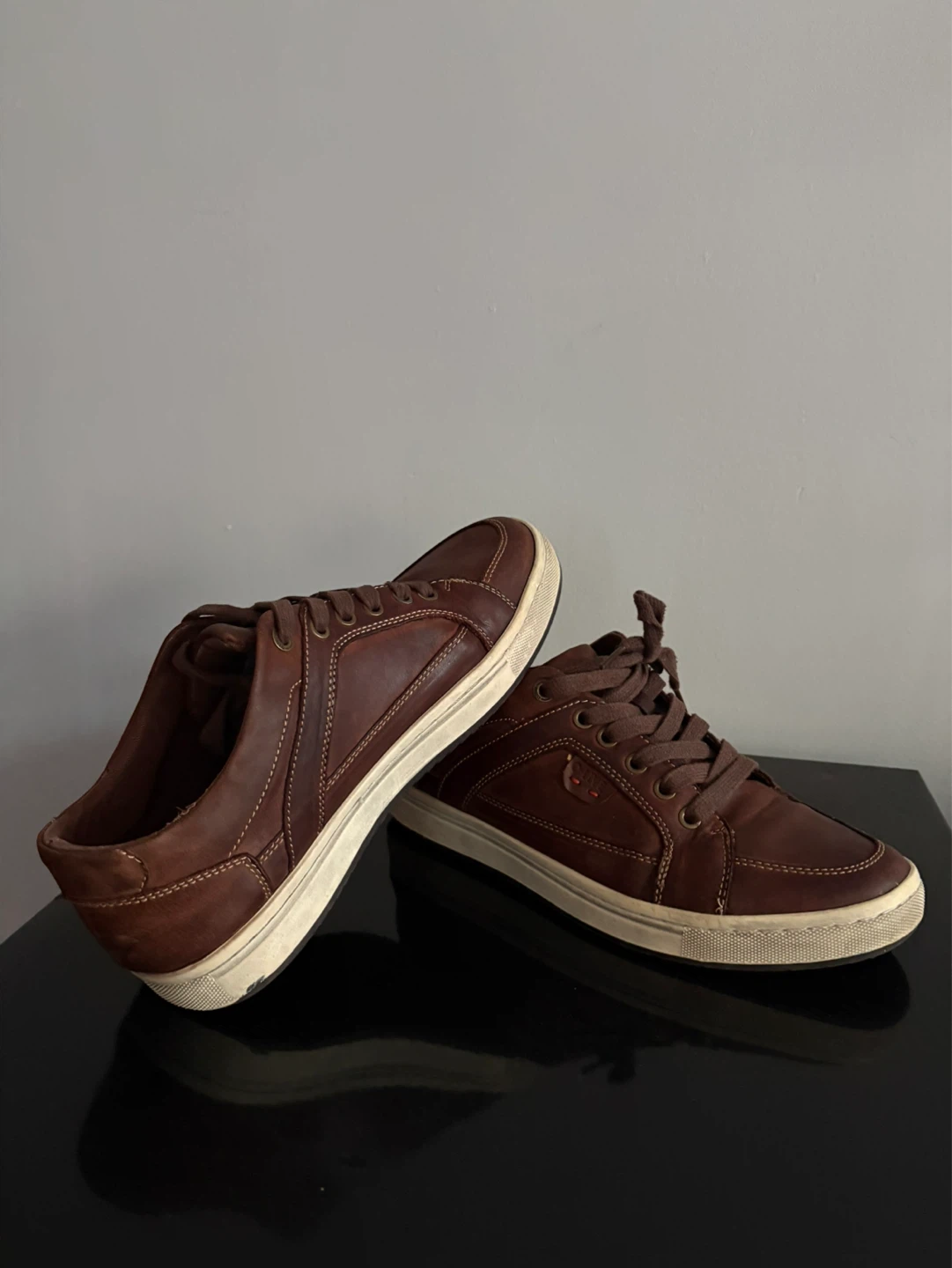 Olive Brown Leather Sneakers