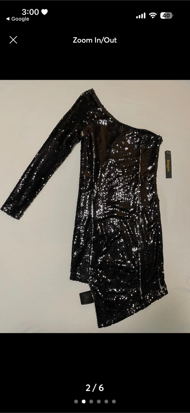 Empire Black Sequin One-Shoulder Dress