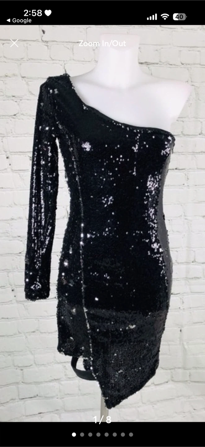 Empire Black Sequin One-Shoulder Dress - photo 2