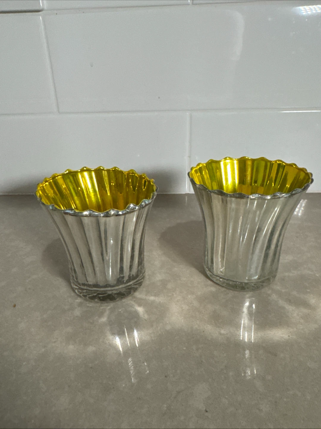 Set of Two Mercury Glass Votive Holders