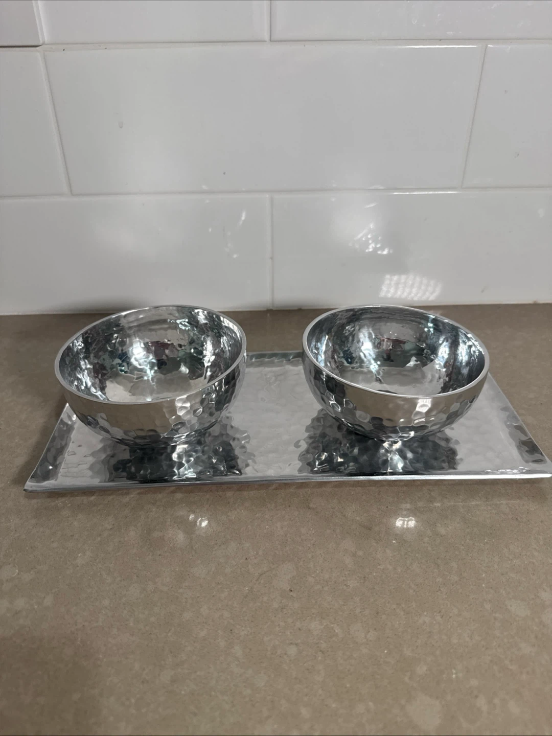 West Elm Hammered Metal Double Bowl Set