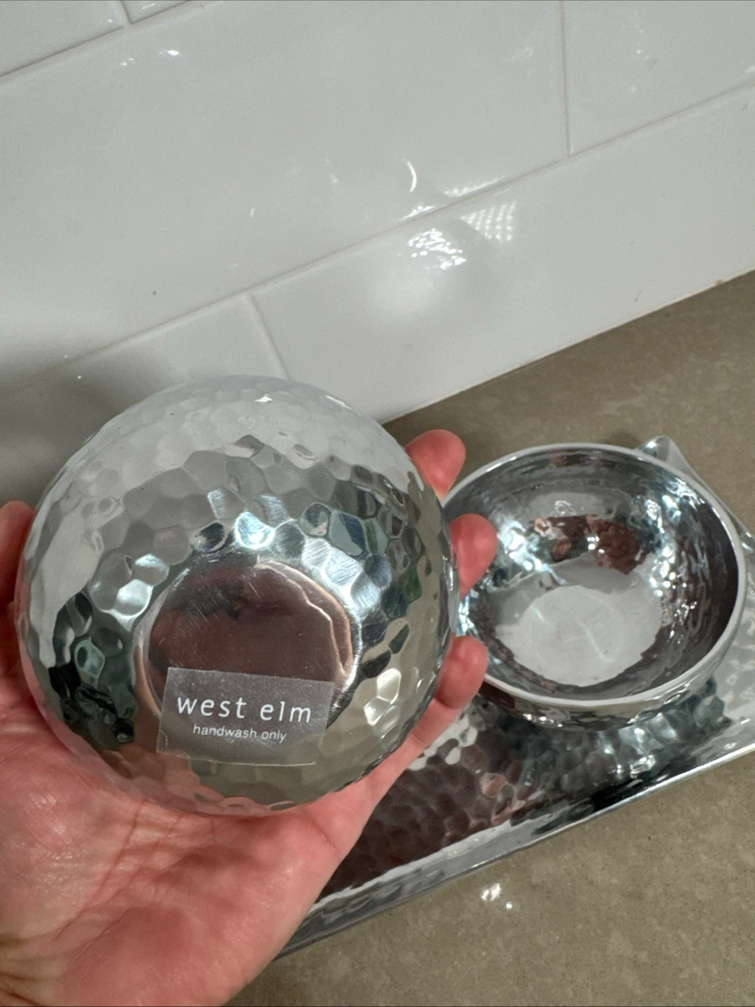 West Elm Hammered Metal Double Bowl Set - photo 4