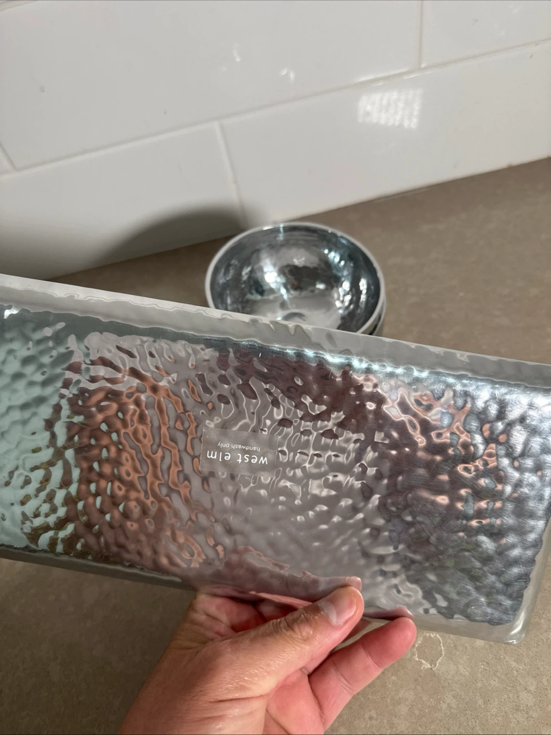 West Elm Hammered Metal Double Bowl Set - photo 5