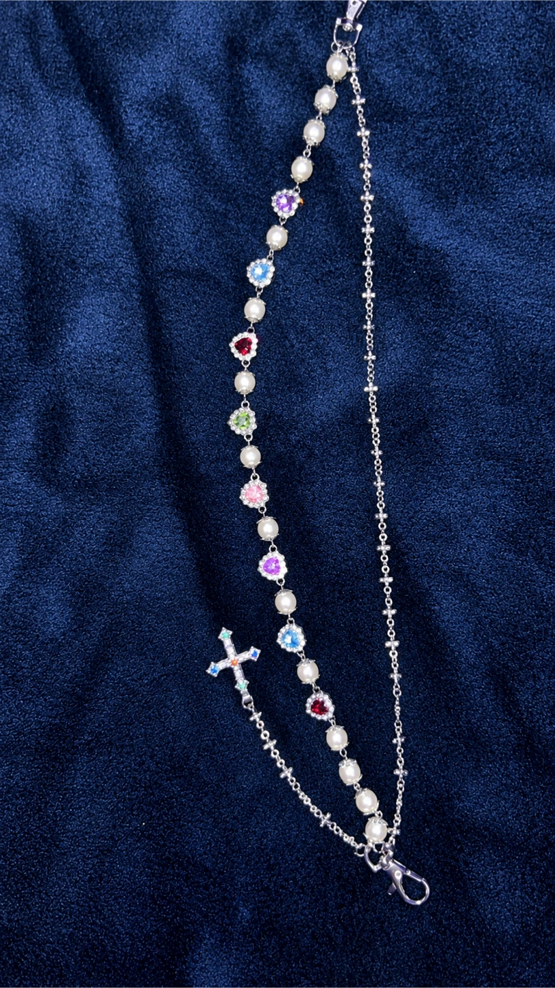 Multicoloured Pearl and Cross Wallet Chain - photo 2
