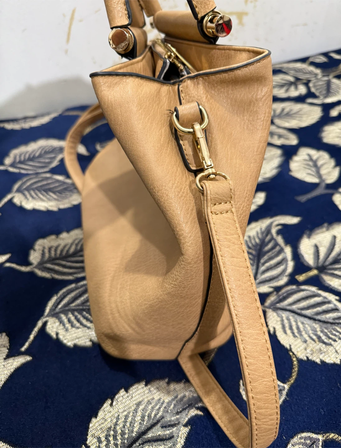 Tan Faux Leather Handbag with Shoulder Strap - photo 3
