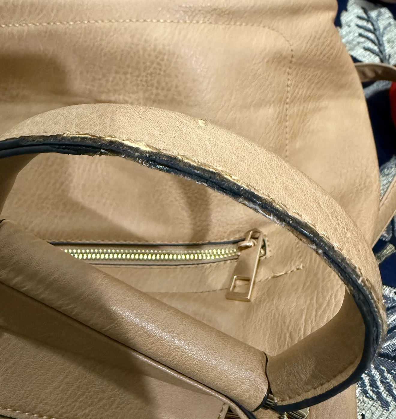 Tan Faux Leather Handbag with Shoulder Strap - photo 4