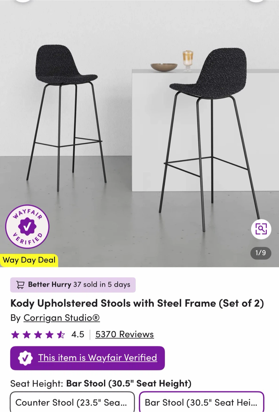 Set of 4 Corrigan Studio Kody Upholstered Bar Stools brand new