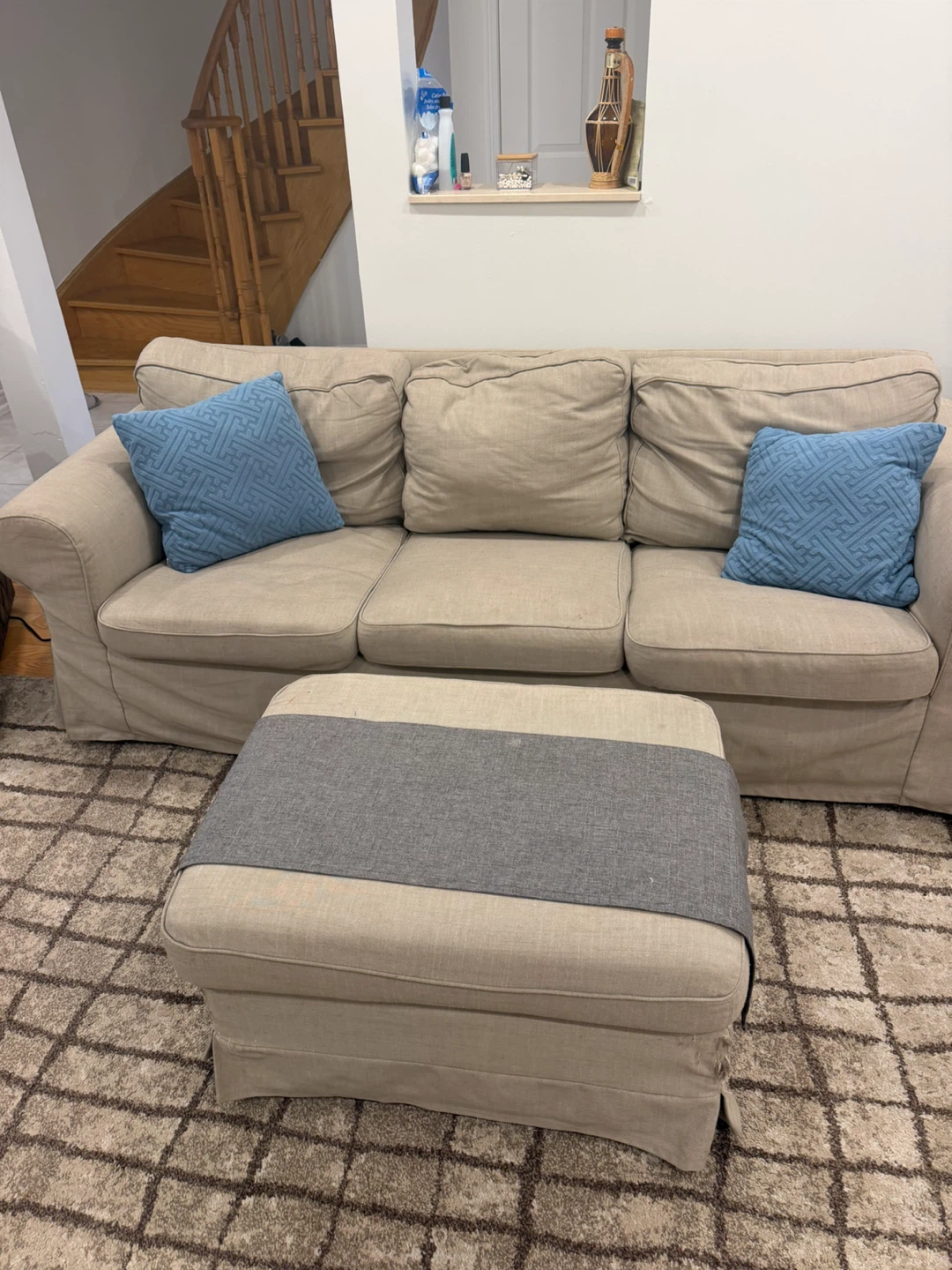 Beige Sofa with Matching Ottoman - photo 2