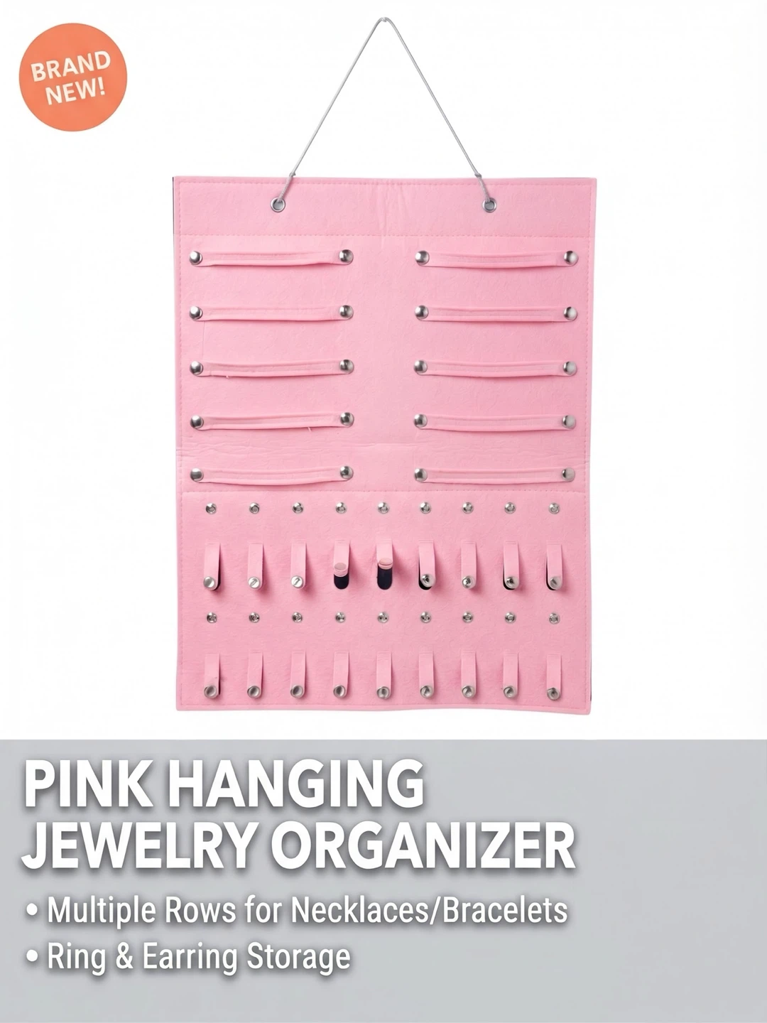 Brand New Pink Jewelry Organizer - Hangs on Wall or Door