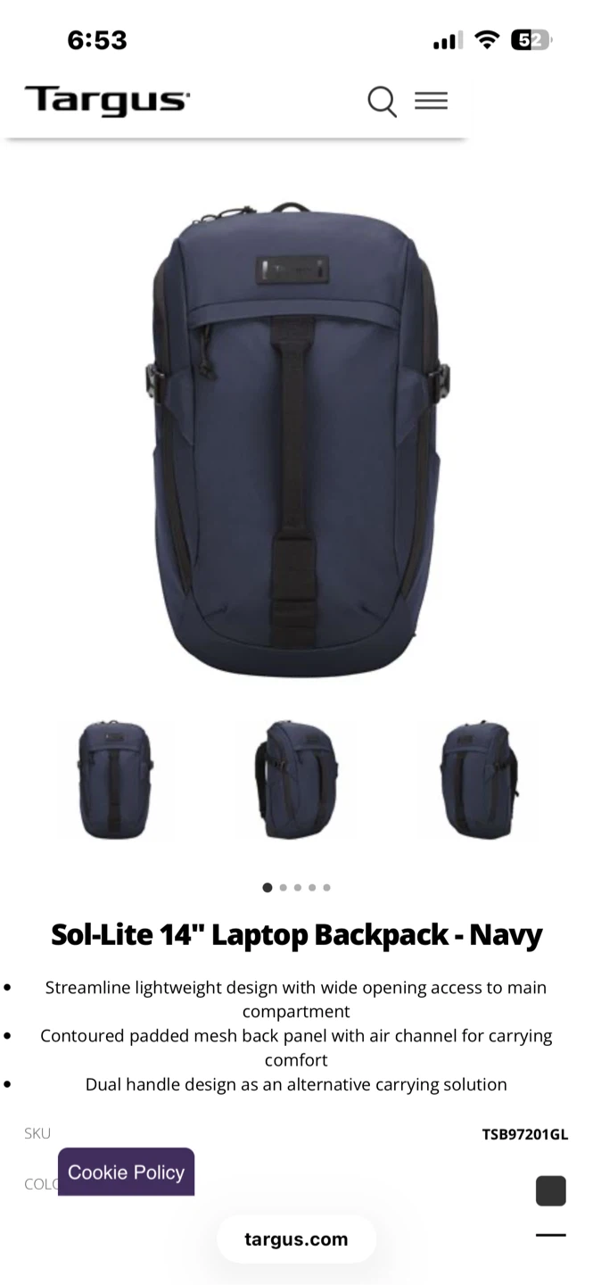 Targus Sol-Lite 14-inch Laptop Backpack - Navy - photo 4