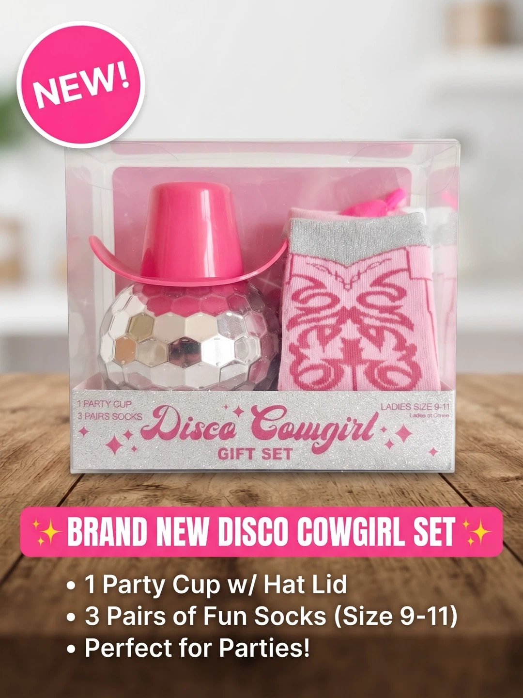 Brand New "Disco Cowgirl" Party Cup & Socks Gift Set