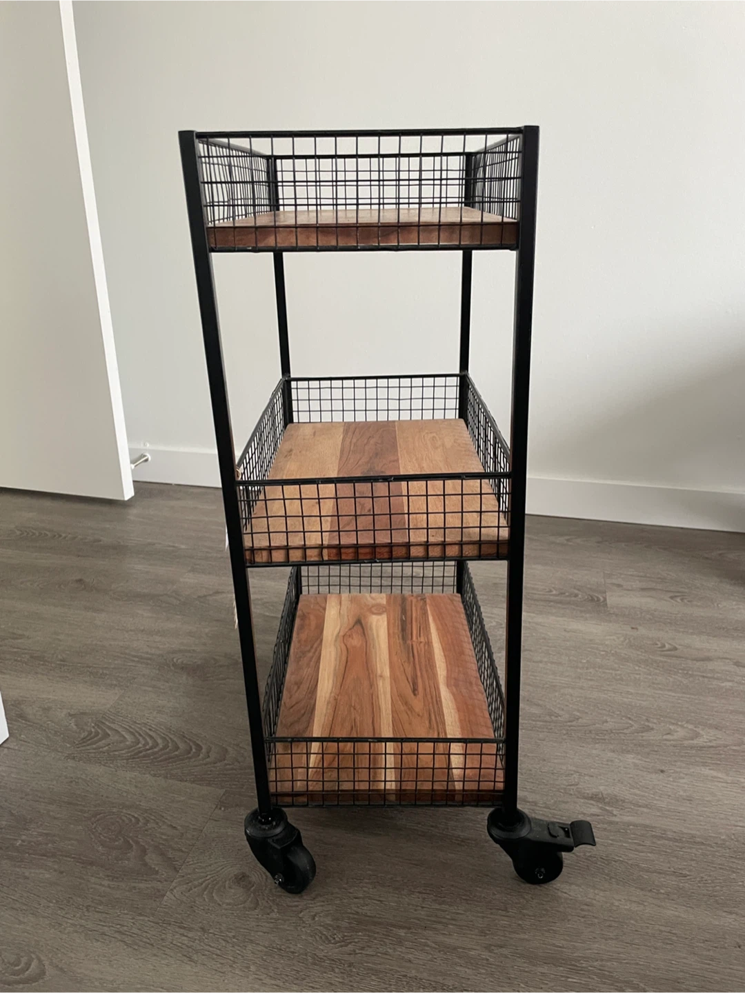 3-Tier Wooden & Metal Rolling Cart - photo 2