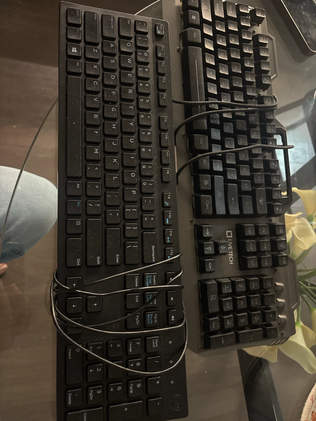 Two wired computer keyboards