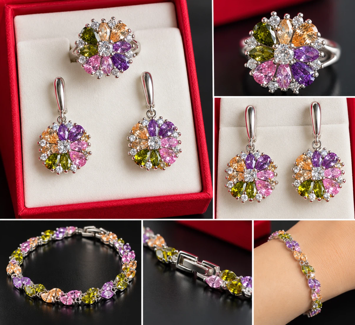 925 Sterling Silver Jewelry Set – Ring, Earrings & Bracelet