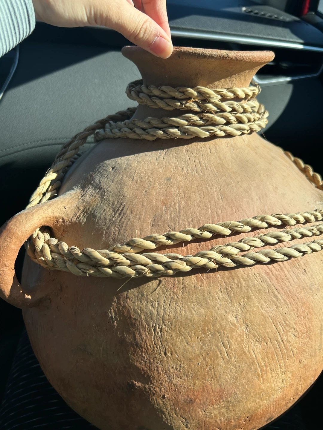 Rustic Clay Vase with Rope Detail