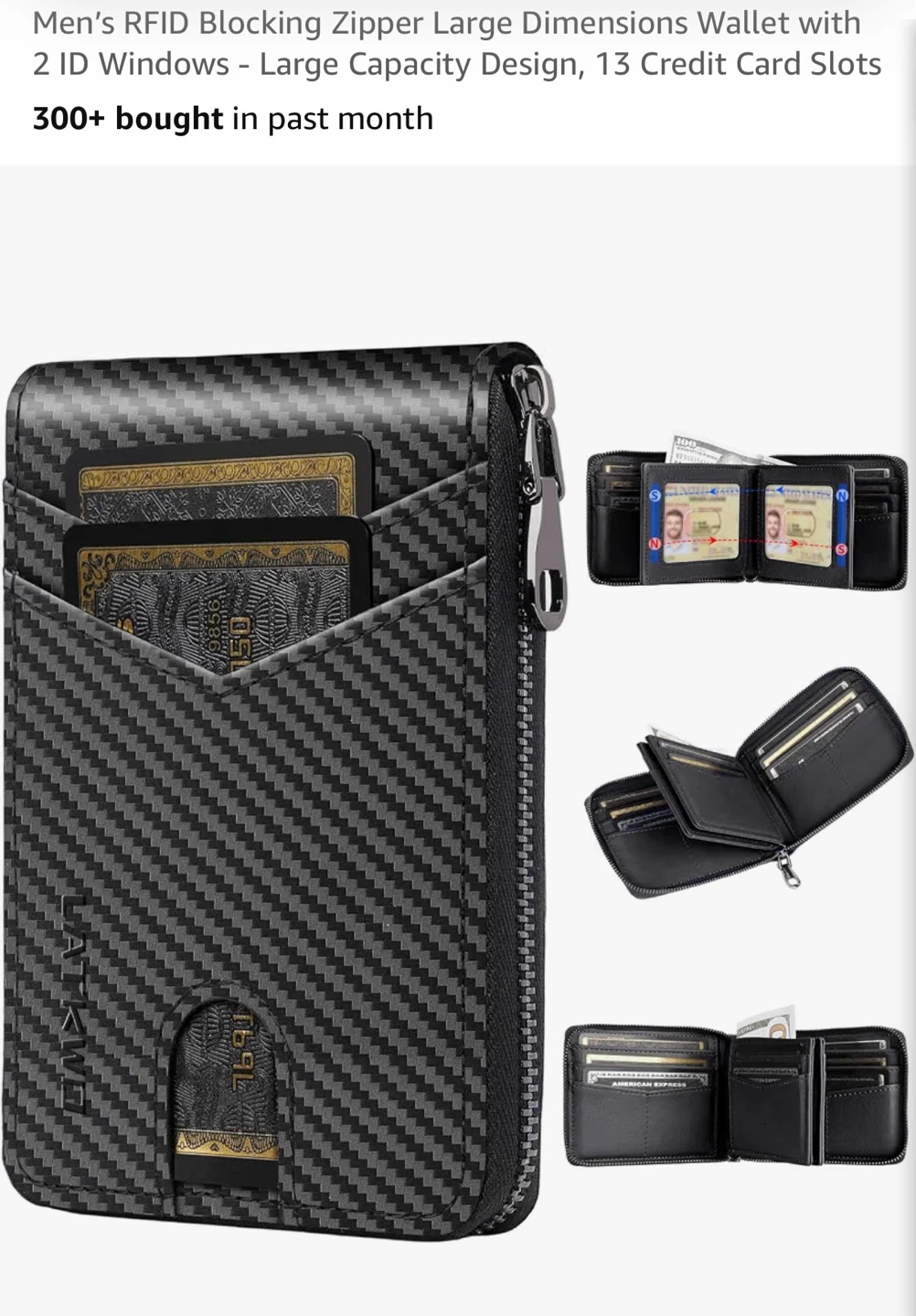 LATKWO Men's RFID Blocking Zipper Wallet